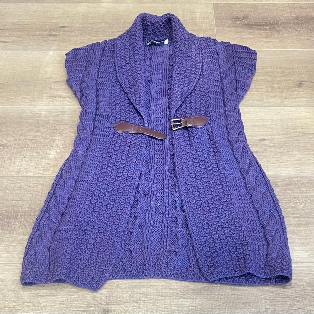 British Wool Naturally JM Cooper Cardigan Arran Buckle Cable KnitWear Purple S - Picture 13 of 13